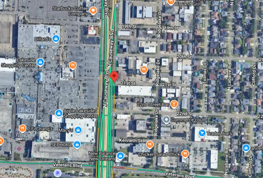 Metairie, LA – Crash Near 21st St & N Causeway Blvd Sends One to Hospital